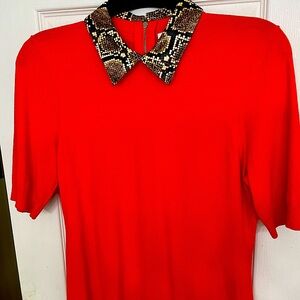 Etcetera knit top with Animal print collar